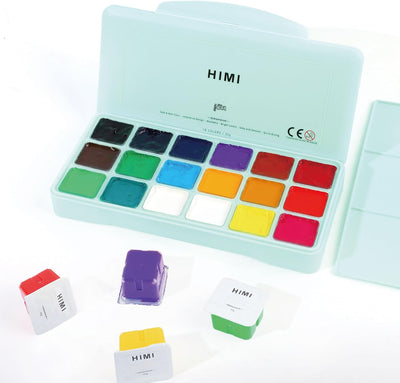 HIMI Gouache Paint Set Jelly Cup 18 Vibrant Colors Non Toxic Paints with Portable Case Palette for Artist Canvas Painting Watercolor Papers, Rich Pigment, 30ml/Cup