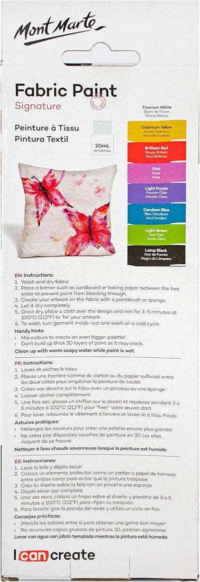 Mont Marte Permanent Fabric Paint Set 8 x 20ml Vivid Colours for Textile, Fabric, T-Shirt, Canvas, Wood, Ceramic, Glass