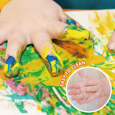 Early Learning Kids Paint Set Washable Finger Paint with Assorted Painting Brushes Sponges Portable Case for Kids Toddlers Drawing Gifts Age 3+