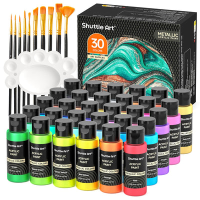 Shuttle Art Acrylic Paint Set, 36 Colors Acrylic Paint with Brushes & Palette, 2oz/60ml Bottles, Rich Pigments Non-toxic for Artists Kids & Adults, Painting on Canvas Rock Ceramic Wood