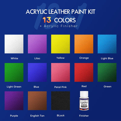 13 Colors Acrylic Leather Paint Kit for Shoes, Sneaker, Couches, Bags, Acrylic Leather Paint Set with Acrylic Finisher, Easily Customize Shoes, Boots, Jackets & More