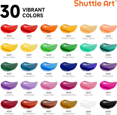 Shuttle Art Acrylic Paint Set, 30 x12ml Tubes Artist Quality Non Toxic Rich Pigments Colors Great for Kids Adults Professional Painting on Rocks Canvas Wood Clay Fabric Ceramic Crafts