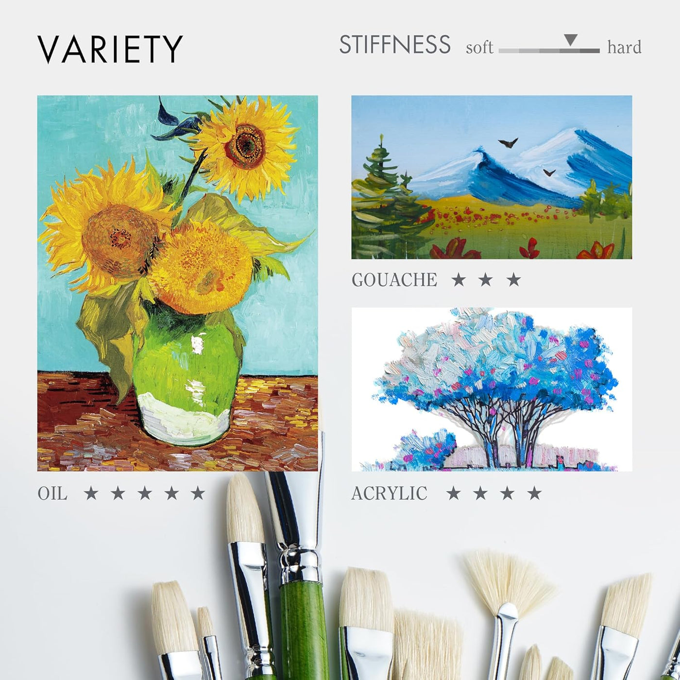 ARTIFY 15-Piece Professional Oil Paint Brush Set - Natural Hog Bristle, No-Shedding, Handcrafted by Masters for Oil/Acrylic/Gouache/Watercolor Painting (Includes Carrying Case)