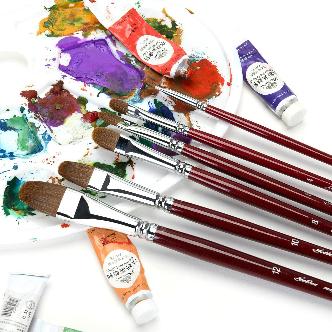 Golden Maple Artist Paint Brushes Red Sable Long Handle, Filbert Paint Brush Set for Acrylic, Gouache and Watercolor Painting Offering Excellent Paint Holding and Easy Flow of Paint