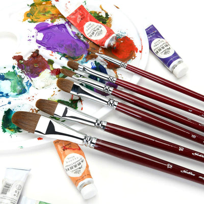 Golden Maple Artist Paint Brushes Red Sable Long Handle, Filbert Paint Brush Set for Acrylic, Gouache and Watercolor Painting Offering Excellent Paint Holding and Easy Flow of Paint