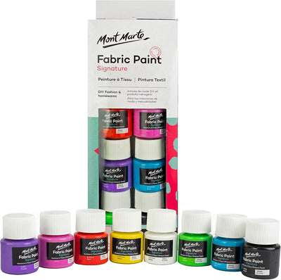 Mont Marte Permanent Fabric Paint Set 8 x 20ml Vivid Colours for Textile, Fabric, T-Shirt, Canvas, Wood, Ceramic, Glass