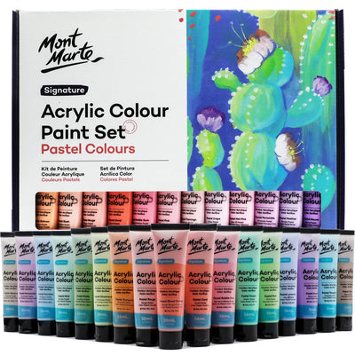 Mont Marte Acrylic Paint Set 24 Colours 36ml, Perfect for Canvas, Wood, Fabric, Leather, Cardboard, Paper, MDF and Crafts