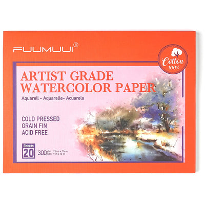 Fuumuui Watercolor Sketchbook - 5.5x8.5-inch, 100% Cotton Paper, Cold Pressed, 140 lb/300gsm, 22 Sheets for Travel Notebook