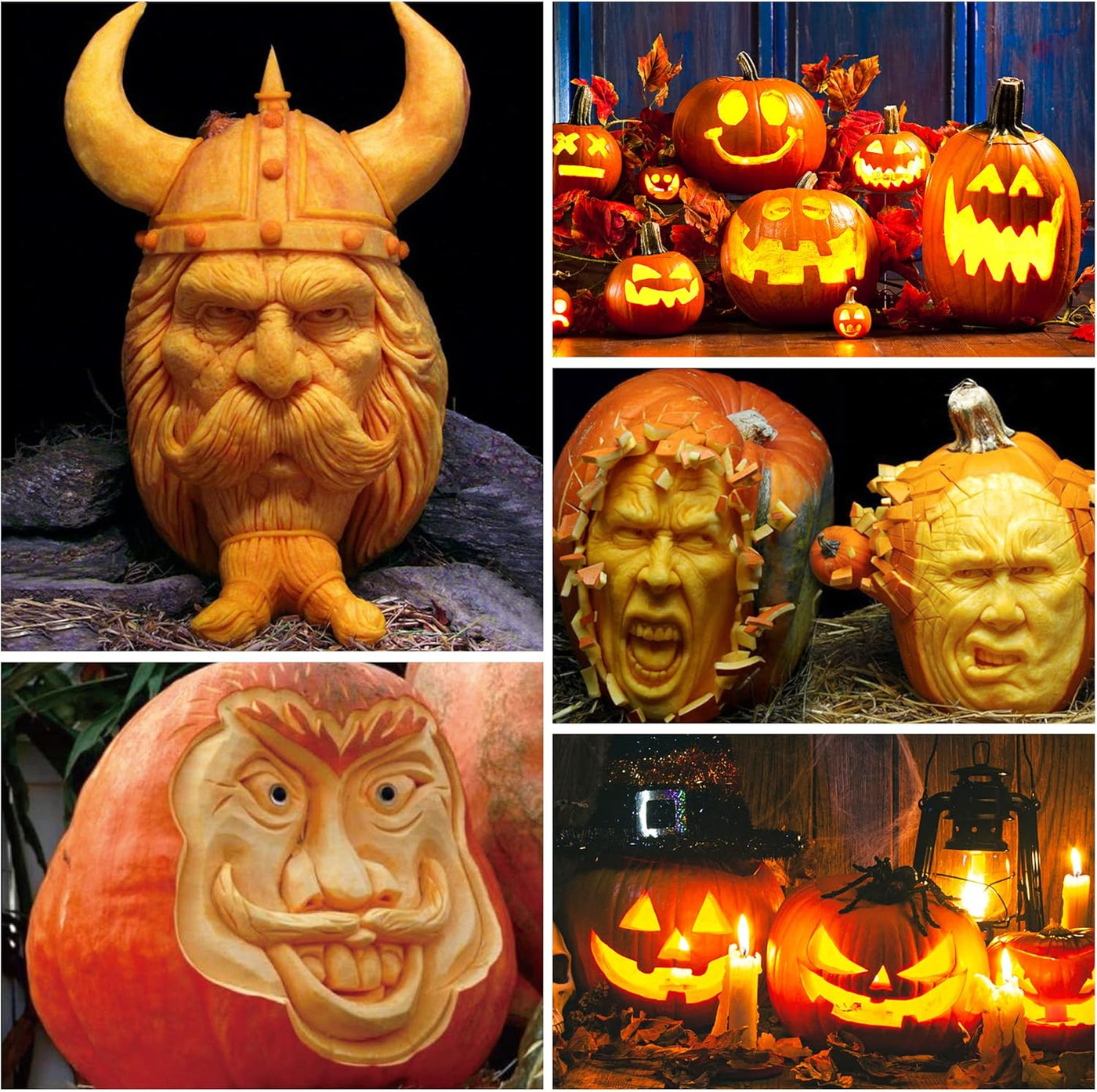 Shuttle Art 35 PCS Halloween Pumpkin Carving Kit, 11 PCS Professional Stainless Steel Pumpkin Carving Tools with 10 Stencils and 12 Electronic Candles, Safe, Fun and Durable for Kids Adults Carving