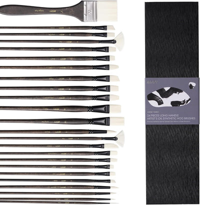 ARTIFY Artists' Oil Synthetic Hog Hair Paint Brush Set, 24 Pieces Long Handle Hard Nylon Oil Paint Brushes, Professional Paint Brushes for Oil, Acrylic Painting