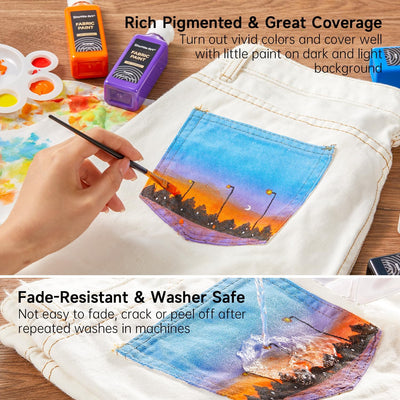 Fabric Paint, Shuttle Art 18 Colors Permanent Soft Fabric Paint in Bottles (60ml/2oz) with Brushes, Palette, Stencils, Non-Toxic Textile Paint for T-Shirts, Shoes, Jeans, Bags, DIY Projects&Art