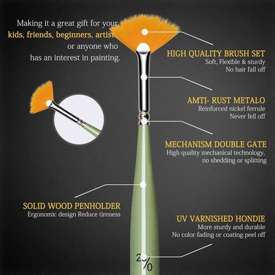 Golden Maple Detail Paint Brush Set, 12pcs Fine Miniature Paint Brushes Kit with Fan Brush Perfect for Acrylic, Oil, Watercolor, Model, Face, Paint by Numbers