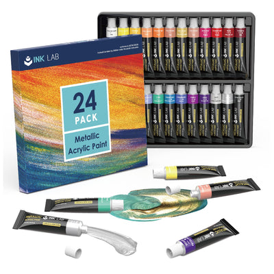 INK LAB Acrylic Paint Set 24 Tubes Non Toxic Acrylic Craft Paints for Artists Beginners Canvas Wood Painting, No Fading & Rich Pigment, 12ml/Tube