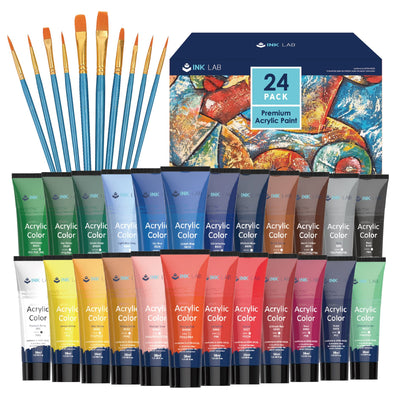 Acrylic Paint Set 30 Colors Craft Paints in Tubes with 10 Art Brushes Rich Pigment for Artists Beginners Kids Painting on Canvas Wood Fabric Crafts, 36ml/Tube