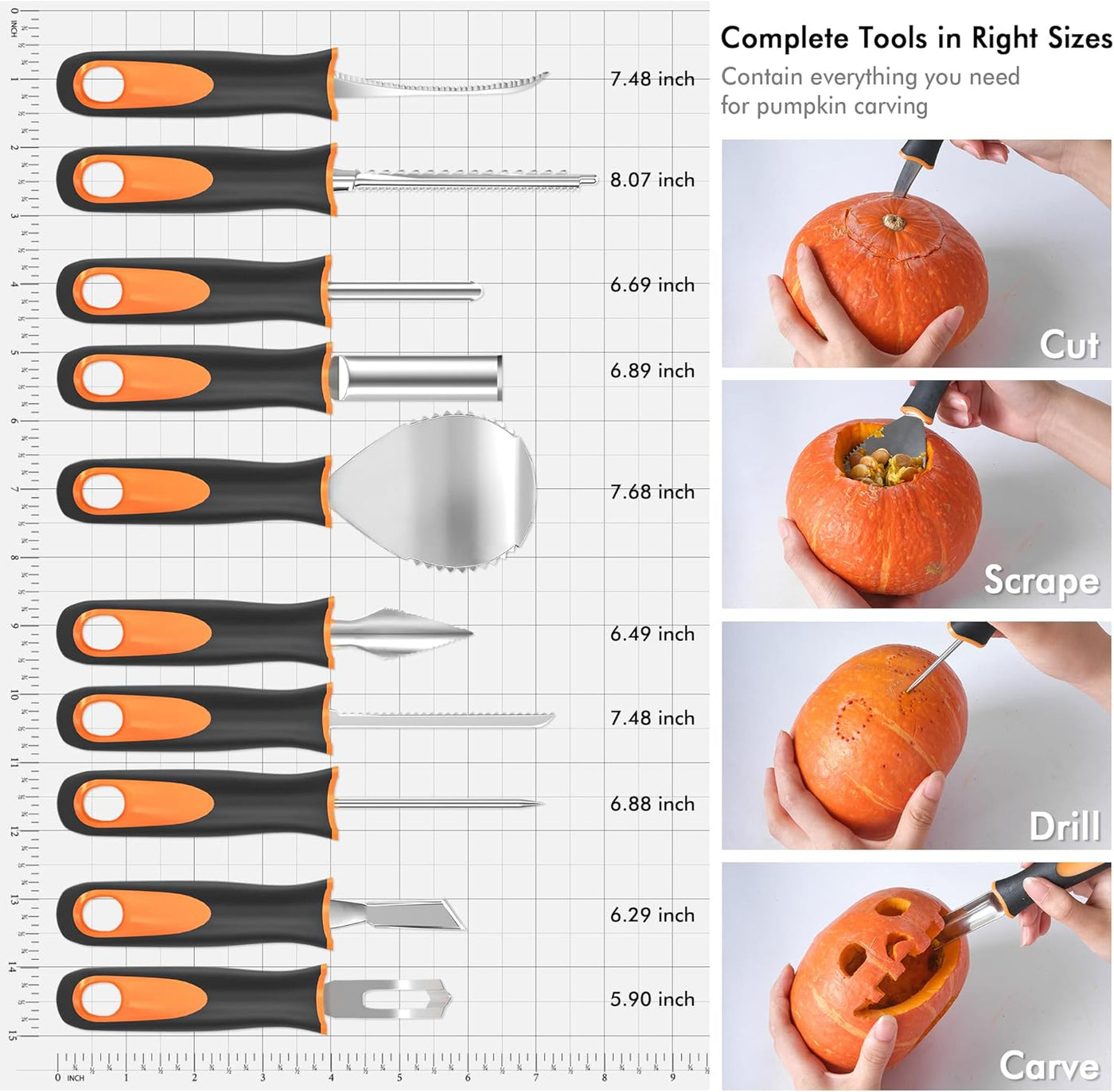 Shuttle Art 20 PCS Halloween Pumpkin Carving Kit, 10 PCS Professional Heavy Duty Stainless Steel Pumpkin Carving Tools with 10 Pumpkin Stencils and Carrying Case, Safe and Durable for Kids Adults