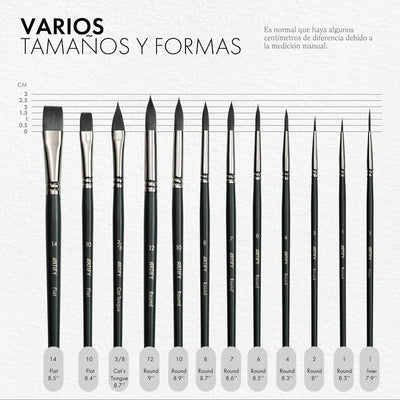 ARTIFY 12 PCS Watercolor Brushes Set, Synthetic Paint Brushes for Watercolor Painting, Acrylic, Gouache & Oil Painting - Detail Paint Brushes, Round, Flat, Cat's Tongue,Liner for Beginners & Kids