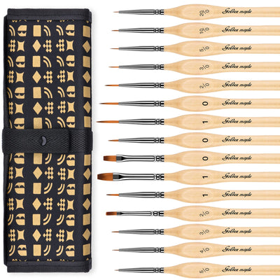 Golden Maple Miniature Paint Brushes, 15PC Model Brushes Micro Detail Paint Brush Set, Fine Detailing for Acrylics, Oils, Watercolors & Paint by Number, Figurine (Black)