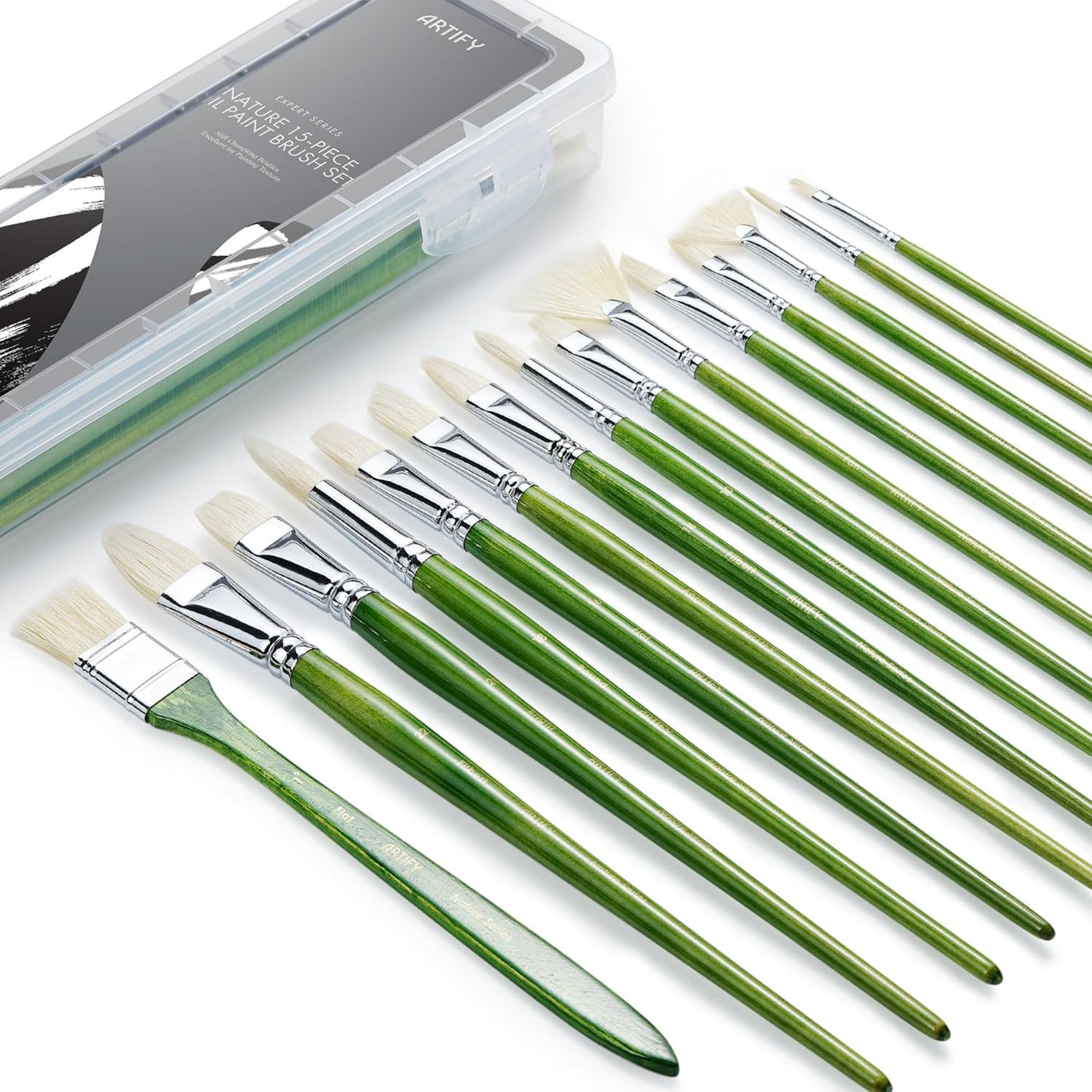 ARTIFY 15-Piece Professional Oil Paint Brush Set - Natural Hog Bristle, No-Shedding, Handcrafted by Masters for Oil/Acrylic/Gouache/Watercolor Painting (Includes Carrying Case)