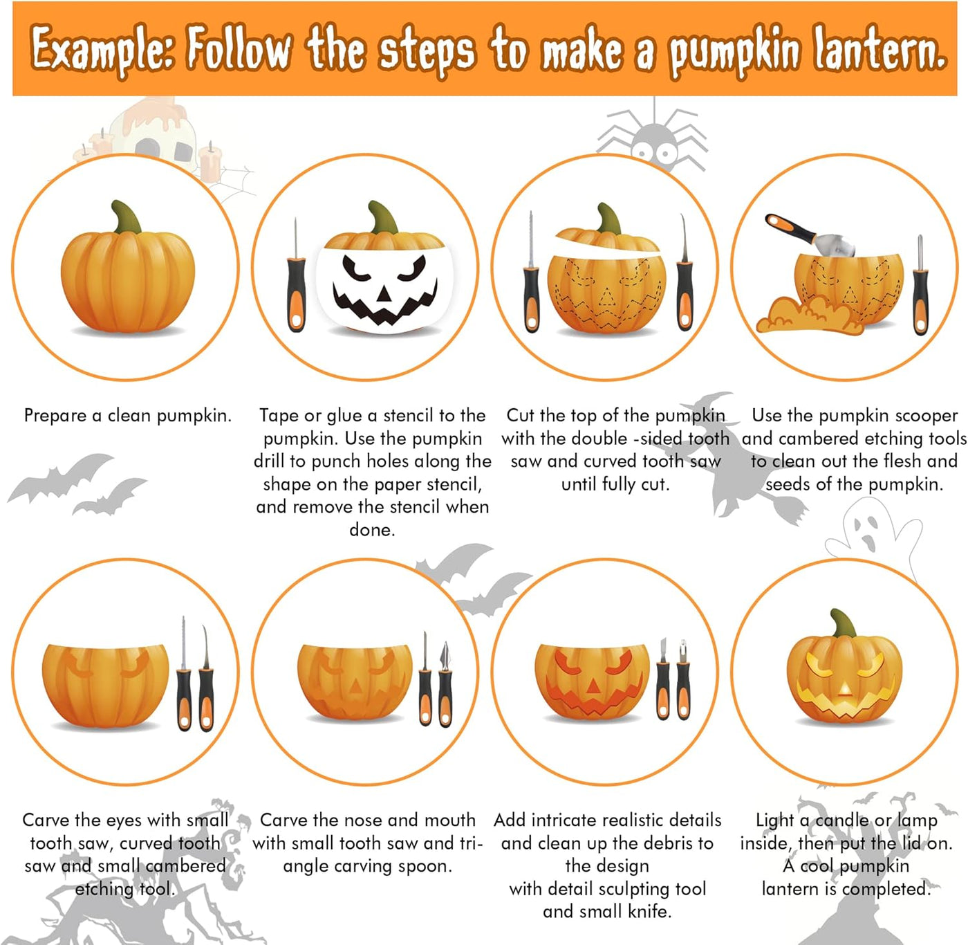 Shuttle Art 20 PCS Halloween Pumpkin Carving Kit, 10 PCS Professional Heavy Duty Stainless Steel Pumpkin Carving Tools with 10 Pumpkin Stencils and Carrying Case, Safe and Durable for Kids Adults
