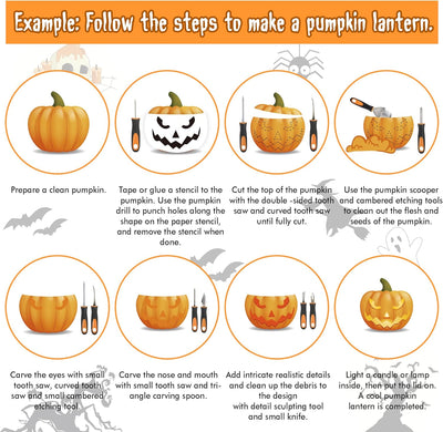 Shuttle Art 20 PCS Halloween Pumpkin Carving Kit, 10 PCS Professional Heavy Duty Stainless Steel Pumpkin Carving Tools with 10 Pumpkin Stencils and Carrying Case, Safe and Durable for Kids Adults