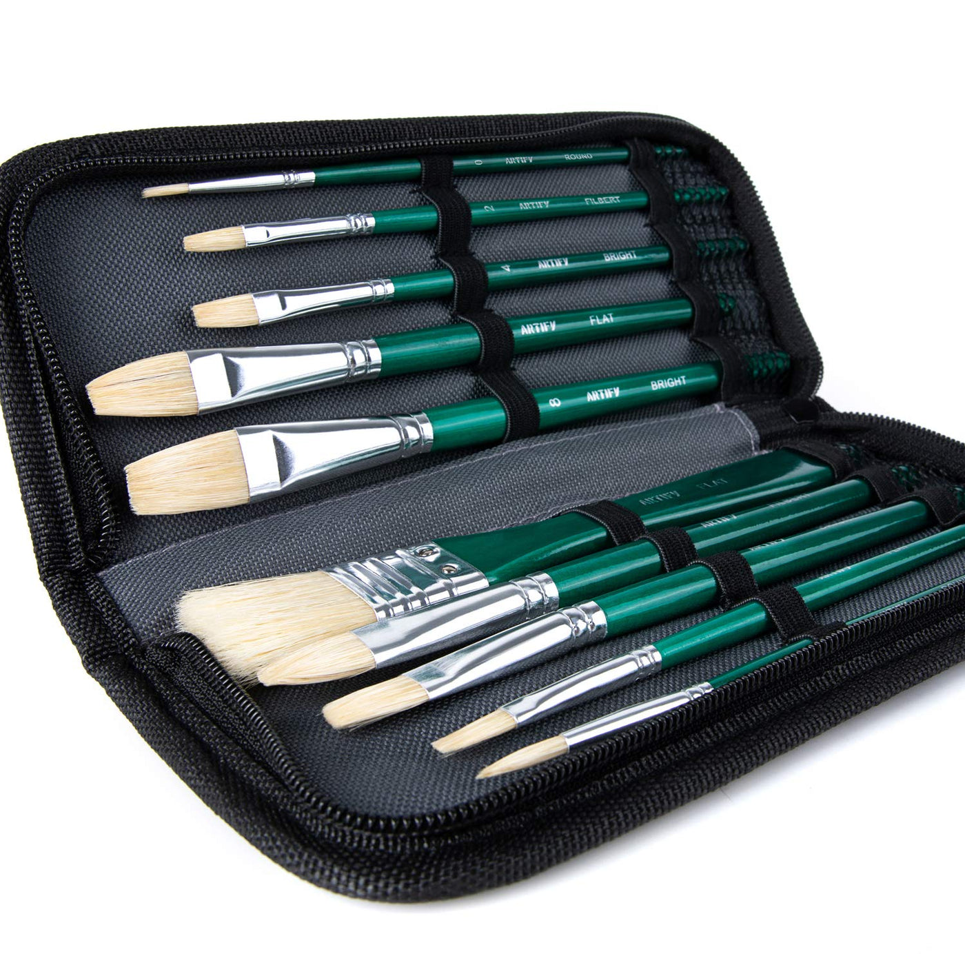 ARTIFY Paint Brush Set, 10 Pieces Paint Brushes for Acrylic Painting with case, Nylon Hair Brushes for Acrylic, Watercolor, Oil and Gouache Painting, White