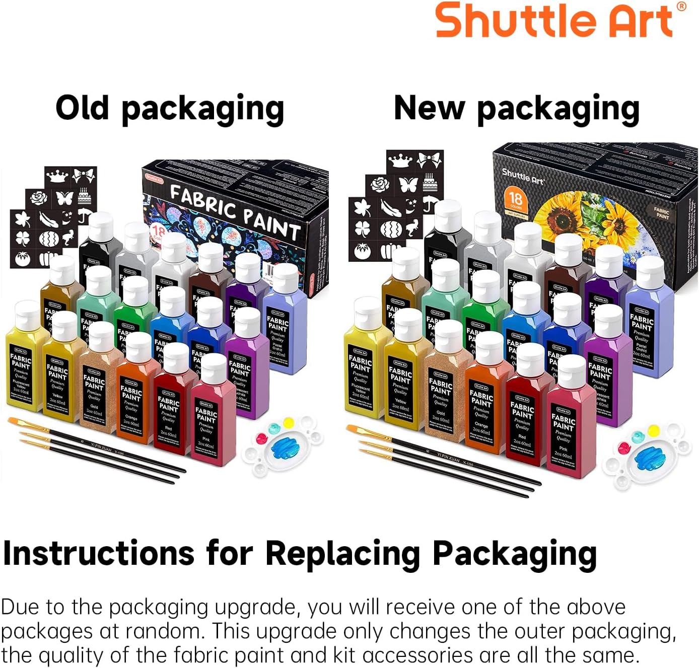 Fabric Paint, Shuttle Art 18 Colors Permanent Soft Fabric Paint in Bottles (60ml/2oz) with Brushes, Palette, Stencils, Non-Toxic Textile Paint for T-Shirts, Shoes, Jeans, Bags, DIY Projects&Art