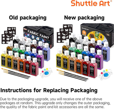 Fabric Paint, Shuttle Art 18 Colors Permanent Soft Fabric Paint in Bottles (60ml/2oz) with Brushes, Palette, Stencils, Non-Toxic Textile Paint for T-Shirts, Shoes, Jeans, Bags, DIY Projects&Art