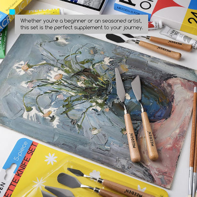 MEEDEN 5Pcs Palette Knife Set: Stainless Steel Painting Knives with Wood Handle - Pallet Knife Set for Oil Canvas Acrylic Painting Color Mixing