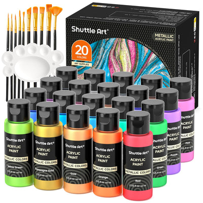 Shuttle Art Acrylic Paint, 50 Colors Acrylic Paint Set, 2oz/60ml Bottles, Rich Pigments, Water Proof, Premium for Artists, Beginners and Kids on Canvas Rocks Wood Ceramic Fabric