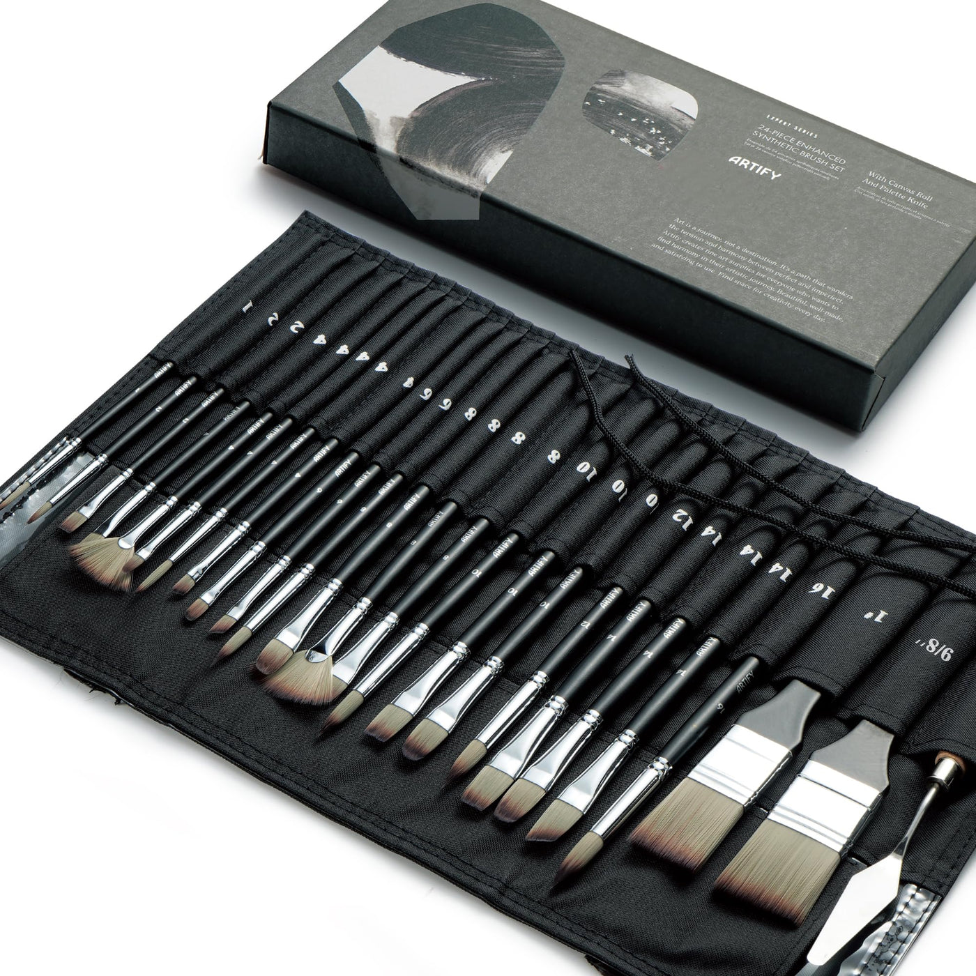 ARTIFY 25-Piece Professional Paint Brush Set – Expert Series Synthetic Nylon Brushes for Acrylic, Oil, Watercolor, Gouache – No Shedding, Canvas Roll Case & Palette Knife, Painter Gifts Art Supplies